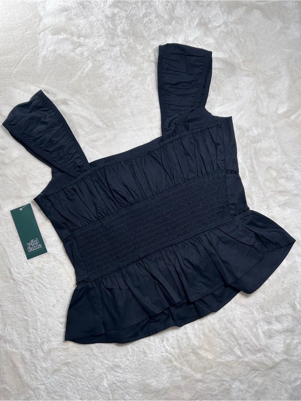 NWT Women’s Black Poplin Peplum Tank Top - Cap Sleeves - Wild Fable - Festival - Picture 4 of 10